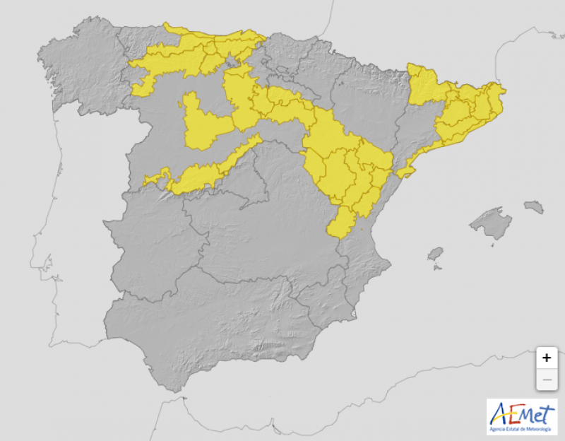 Nine regions in Spain maintain yellow warning for snow and rain